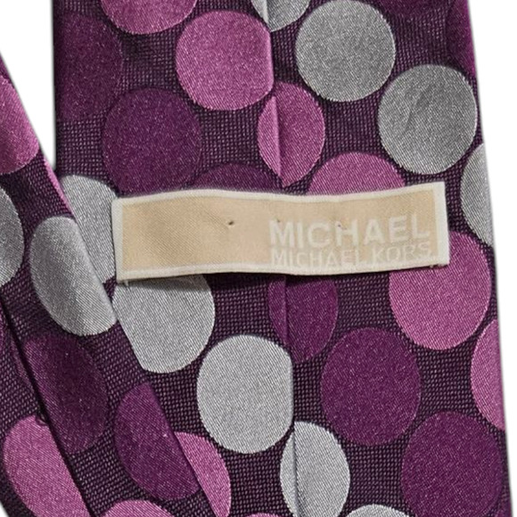 Michael Michael Kors Purple Silver Pink Polka Dot Silk Necktie 3.75” Wide - Picture 6 of 7